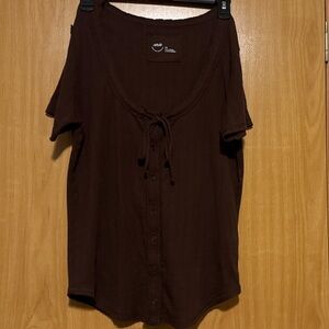 Aerie Brown Button-Up Top